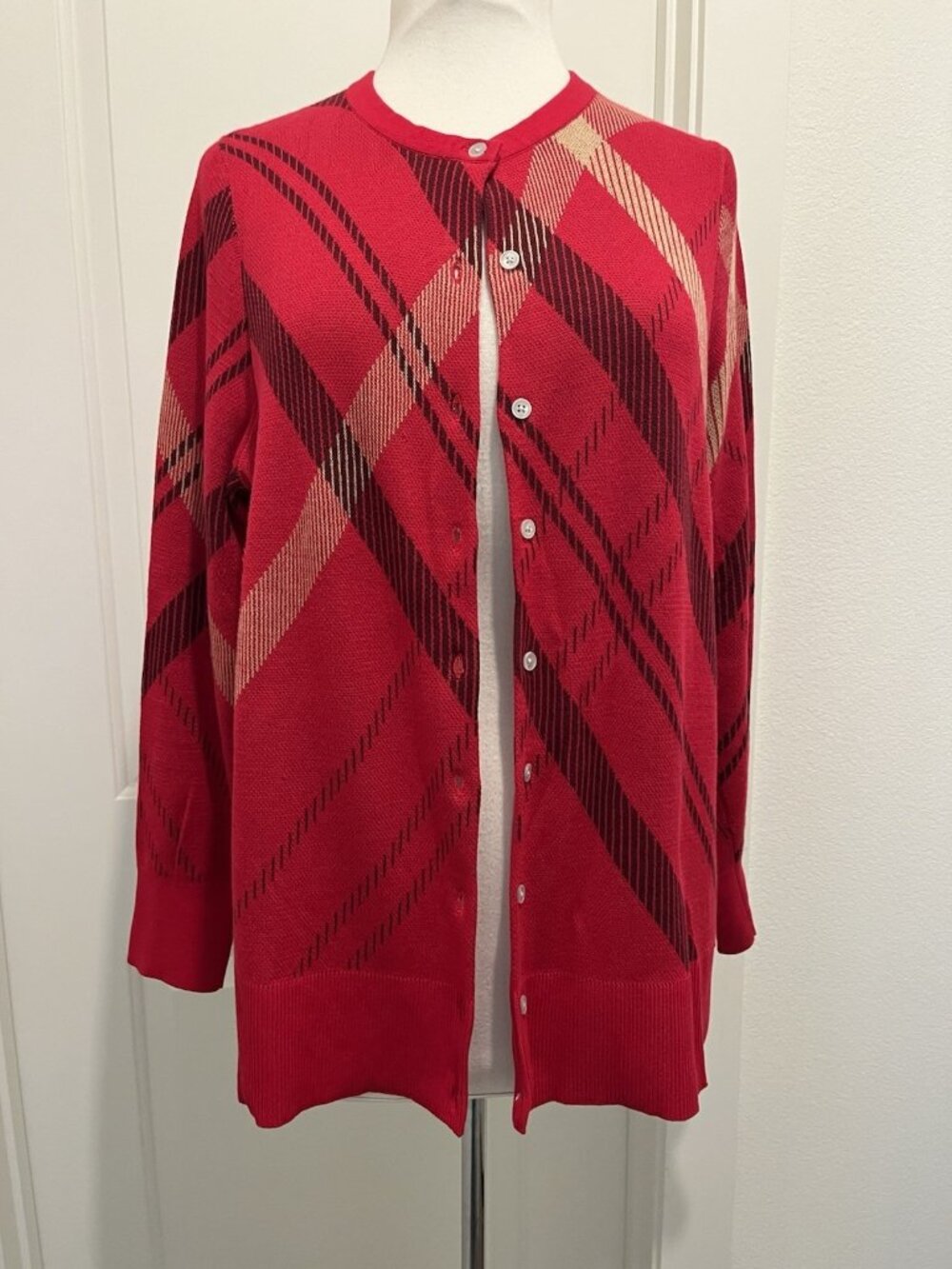 LANDS' END Stripe 100% Supima Cotton Cardigan Sweater Preppy Academia Ivy League